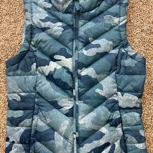 THE NORTH FACE Puffer Vest Jacket | Quilted Blue Camouflage | Womens XS